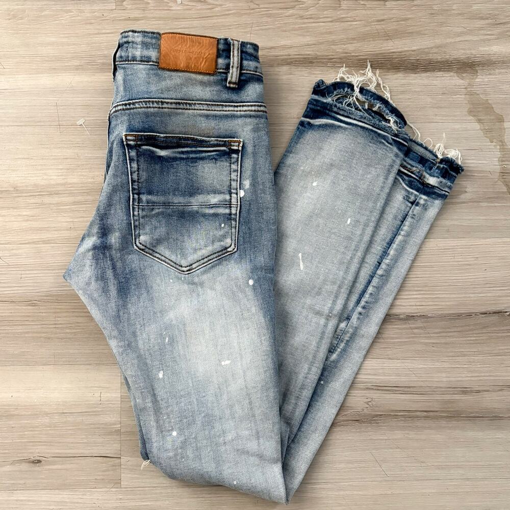 Purple Brand Style P002 Splash Paint Distressed and Hem Mens Jeans Sz 30x30 EUC